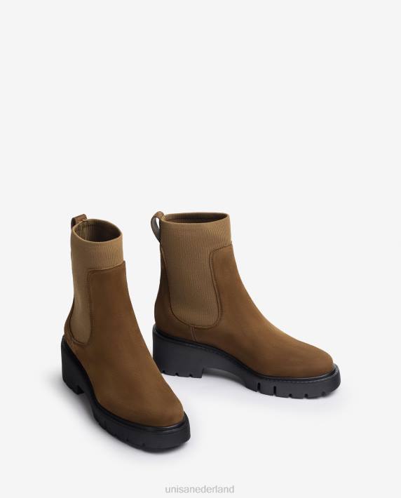 Unisa 02B0920 suède enkellaars met stretchstof vrouwen bruin