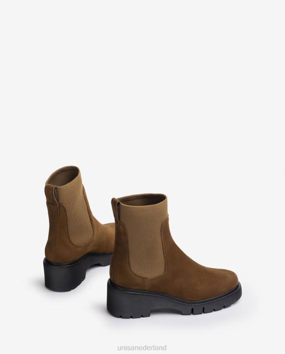 Unisa 02B0920 suède enkellaars met stretchstof vrouwen bruin