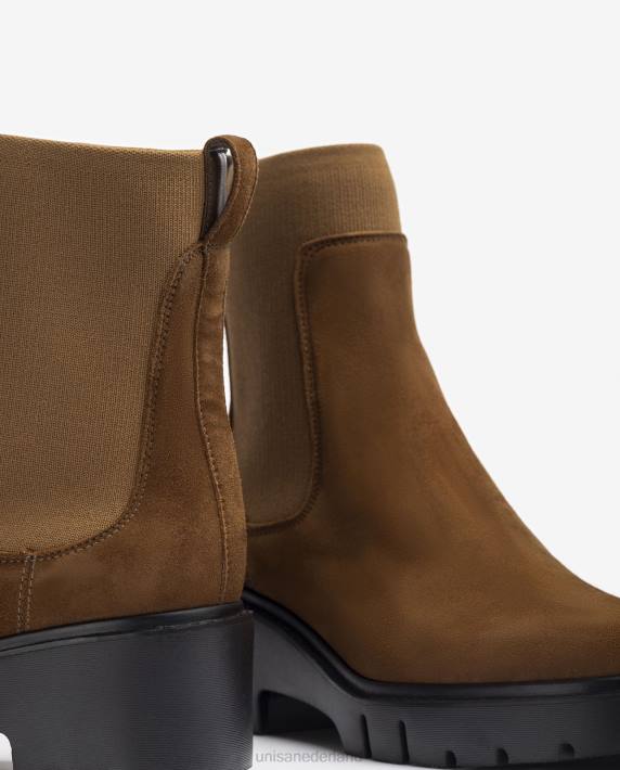 Unisa 02B0920 suède enkellaars met stretchstof vrouwen bruin