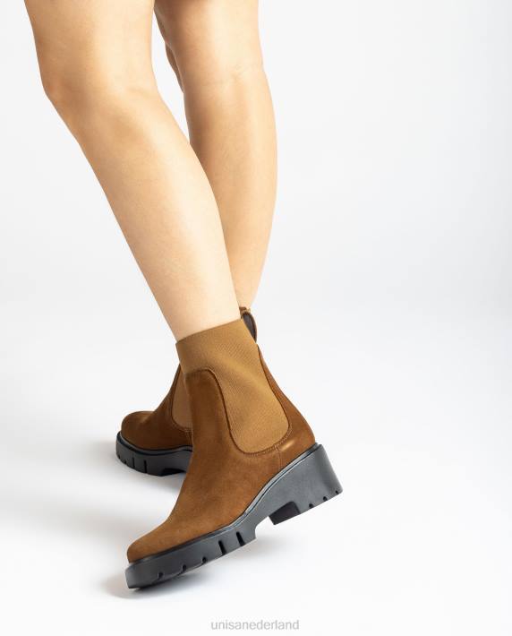 Unisa 02B0920 suède enkellaars met stretchstof vrouwen bruin