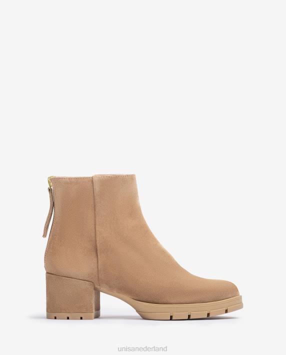 Unisa 02B0921 leren enkellaarsjes met ritssluiting vrouwen beige