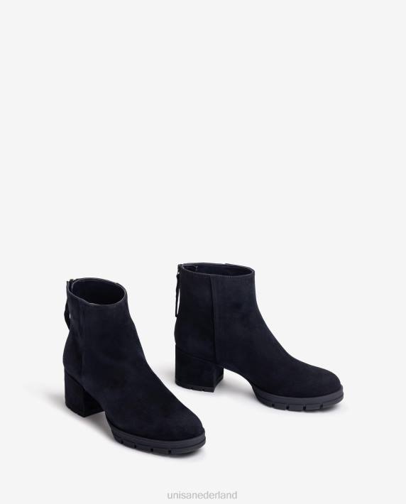 Unisa 02B0922 leren enkellaarsjes met ritssluiting vrouwen blauw