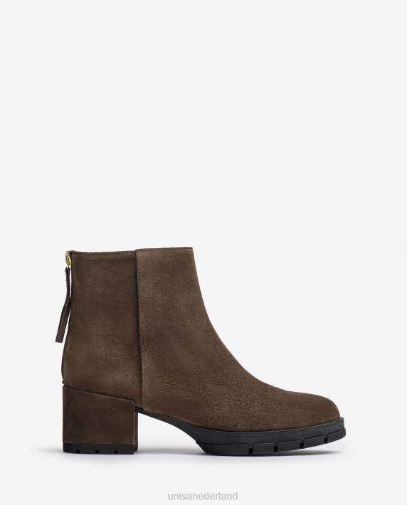 Unisa 02B0923 leren enkellaarsjes met ritssluiting vrouwen bruin