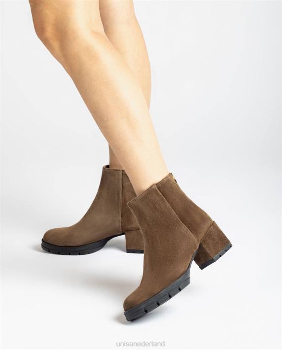 Unisa 02B0923 leren enkellaarsjes met ritssluiting vrouwen bruin