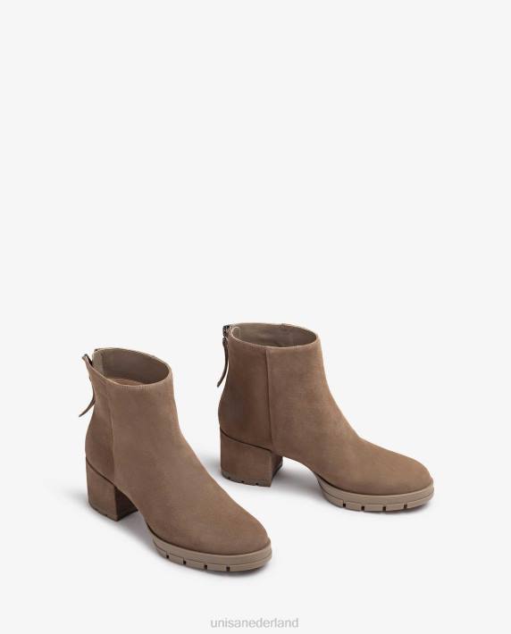 Unisa 02B0924 leren enkellaarsjes met ritssluiting vrouwen bruin