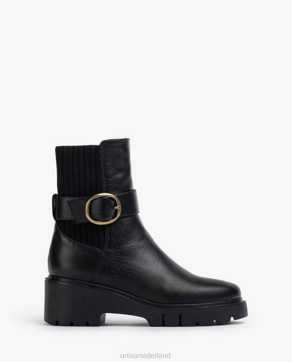 Unisa 02B0933 leren enkellaarzen met rugelastiek en gespriem vrouwen mode