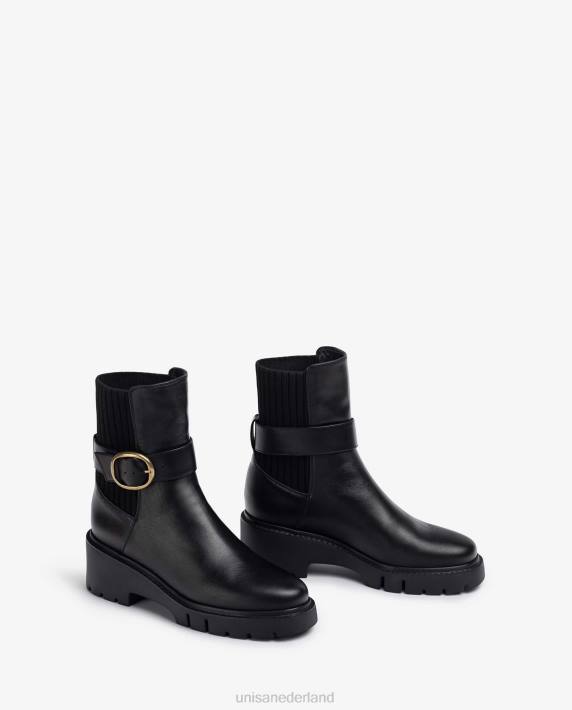 Unisa 02B0933 leren enkellaarzen met rugelastiek en gespriem vrouwen mode