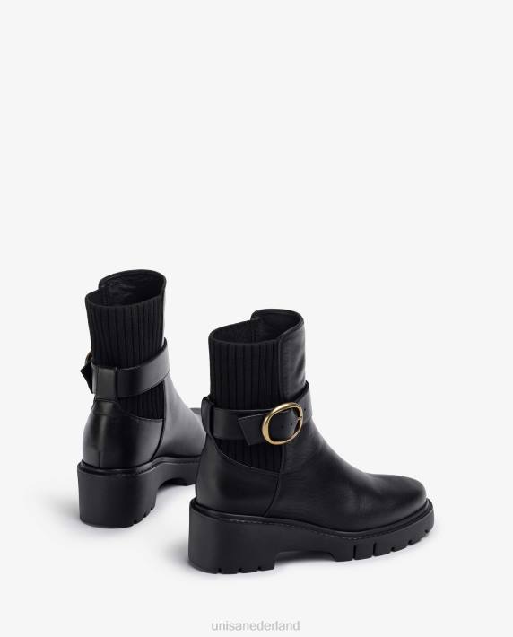 Unisa 02B0933 leren enkellaarzen met rugelastiek en gespriem vrouwen mode