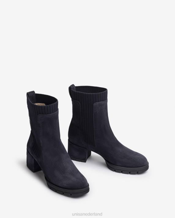 Unisa 02B0936 suède enkellaars met een geribbelde sok kinderen blauw