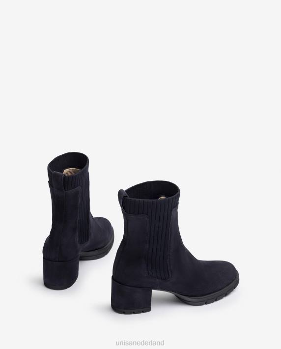 Unisa 02B0936 suède enkellaars met een geribbelde sok kinderen blauw