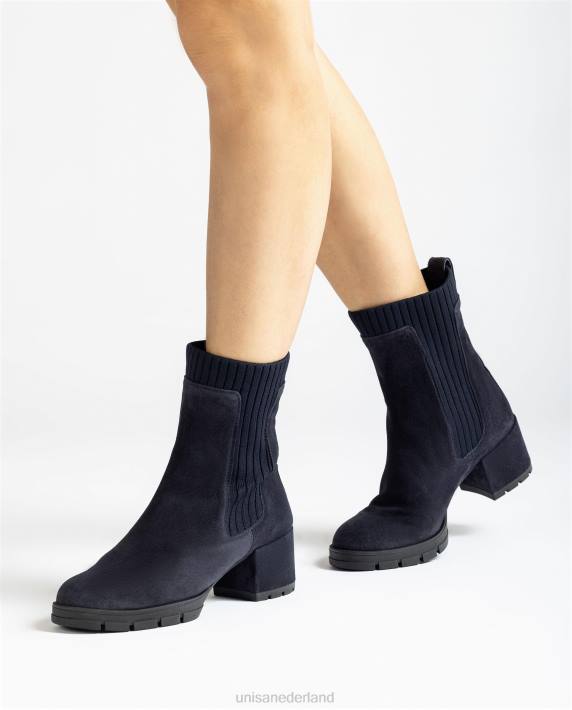 Unisa 02B0936 suède enkellaars met een geribbelde sok kinderen blauw