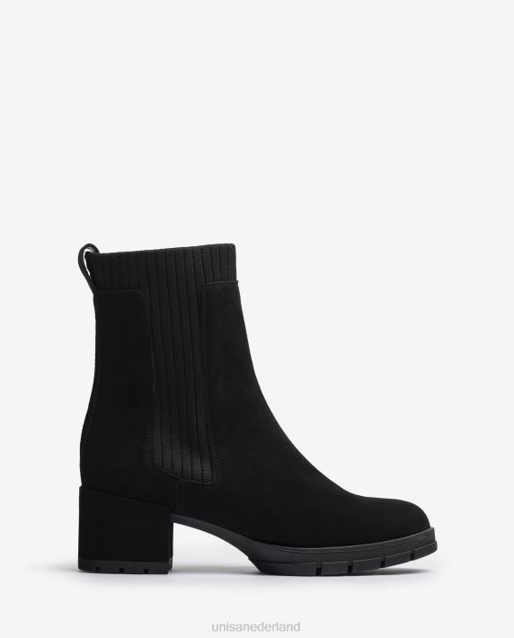 Unisa 02B0937 suède enkellaars met een geribbelde sok kinderen zwart