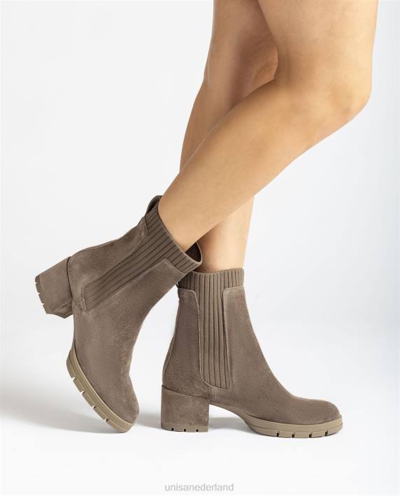 Unisa 02B0938 suède enkellaars met een geribbelde sok kinderen bruin