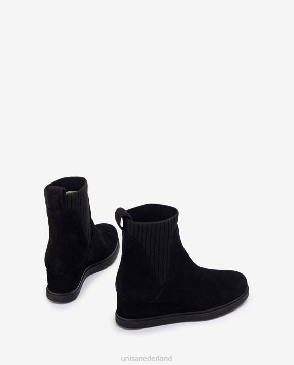 Unisa 02B0943 suède enkellaarzen met sleehak kinderen zwart