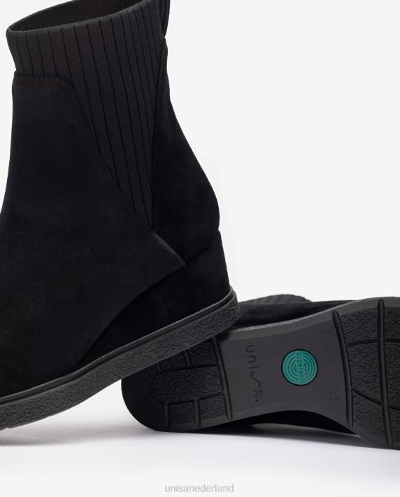Unisa 02B0943 suède enkellaarzen met sleehak kinderen zwart