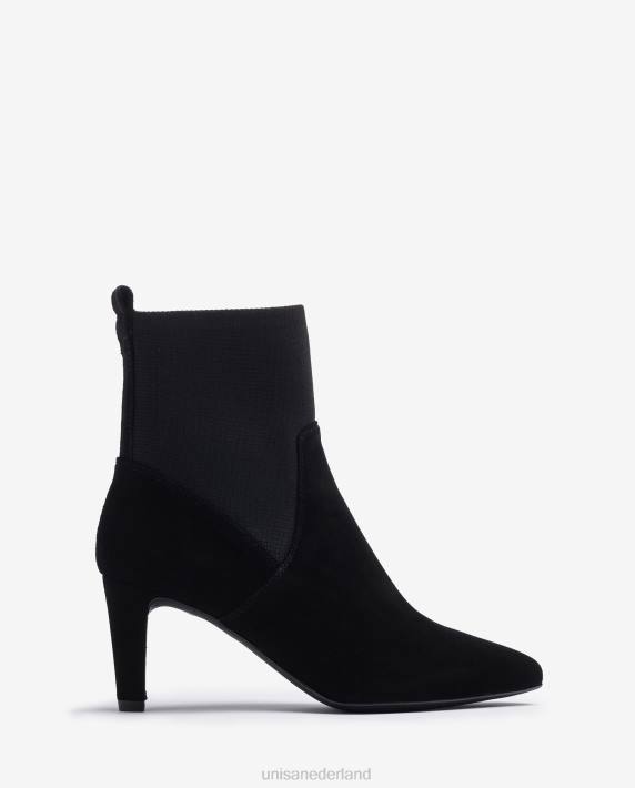 Unisa 02B0955 enkellaars met kwart bovenlijn van gerecycleerde stretchstof vrouwen zwart