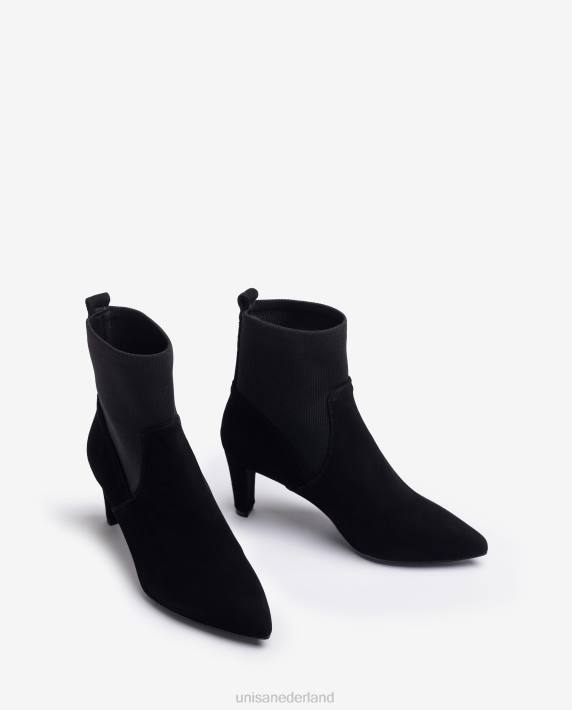 Unisa 02B0955 enkellaars met kwart bovenlijn van gerecycleerde stretchstof vrouwen zwart