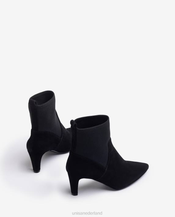 Unisa 02B0955 enkellaars met kwart bovenlijn van gerecycleerde stretchstof vrouwen zwart