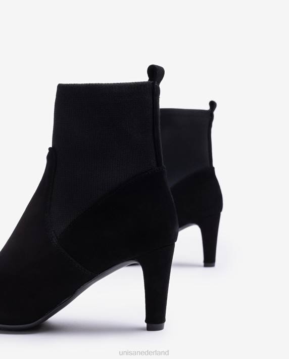 Unisa 02B0955 enkellaars met kwart bovenlijn van gerecycleerde stretchstof vrouwen zwart