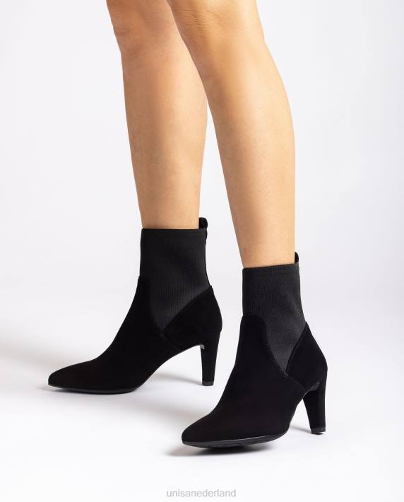 Unisa 02B0955 enkellaars met kwart bovenlijn van gerecycleerde stretchstof vrouwen zwart