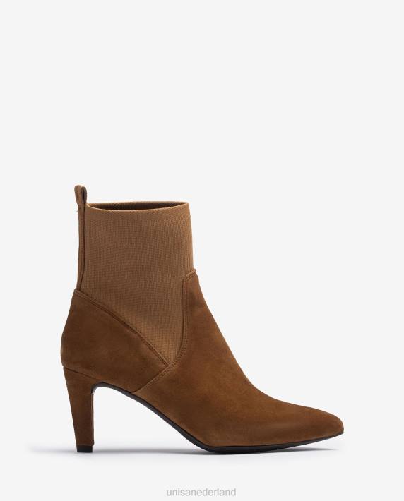 Unisa 02B0956 enkellaars met kwart bovenlijn van gerecycleerde stretchstof vrouwen bruin