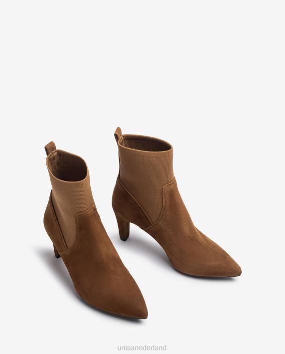 Unisa 02B0956 enkellaars met kwart bovenlijn van gerecycleerde stretchstof vrouwen bruin