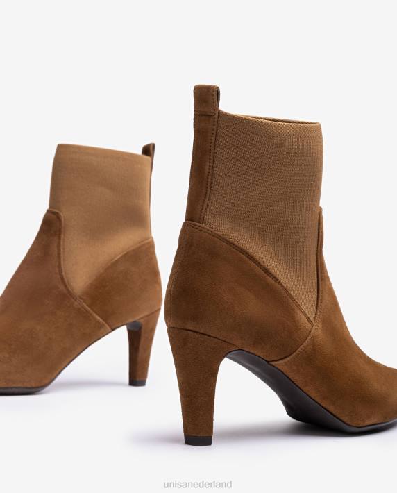 Unisa 02B0956 enkellaars met kwart bovenlijn van gerecycleerde stretchstof vrouwen bruin