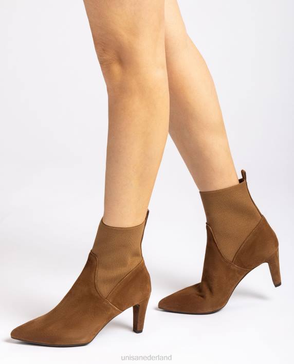 Unisa 02B0956 enkellaars met kwart bovenlijn van gerecycleerde stretchstof vrouwen bruin