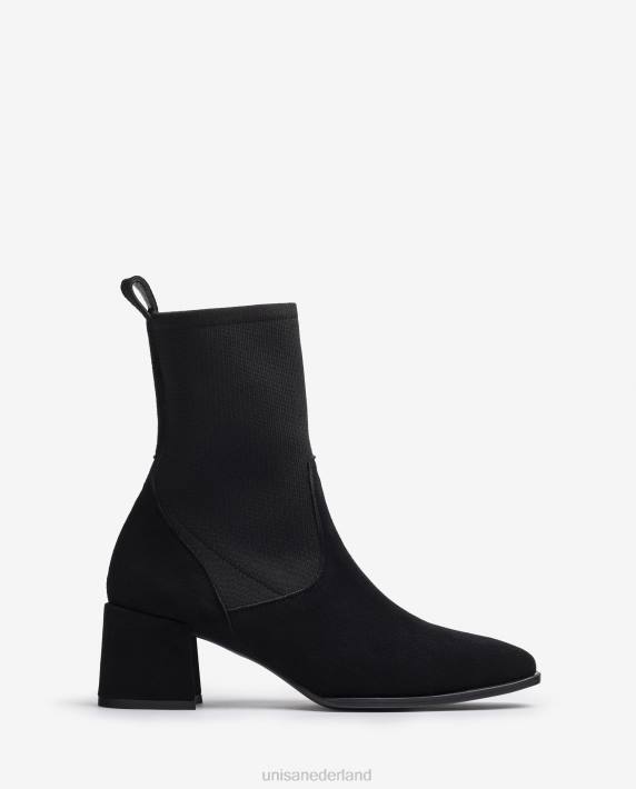 Unisa 02B0964 Enkellaars met vierkante neus en stretchstof vrouwen zwart