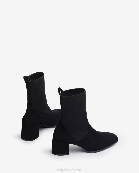 Unisa 02B0964 Enkellaars met vierkante neus en stretchstof vrouwen zwart