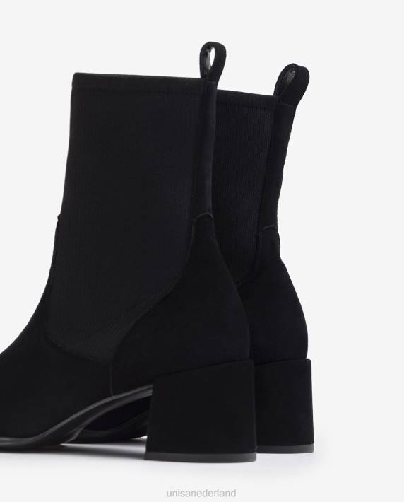 Unisa 02B0964 Enkellaars met vierkante neus en stretchstof vrouwen zwart