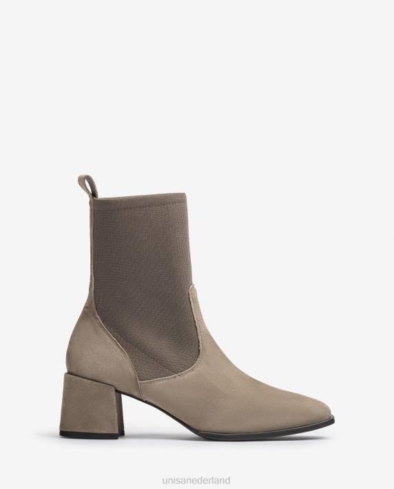 Unisa 02B0965 Enkellaars met vierkante neus en stretchstof vrouwen bruin