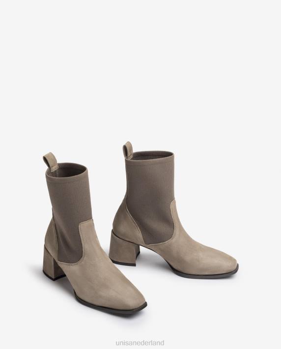 Unisa 02B0965 Enkellaars met vierkante neus en stretchstof vrouwen bruin