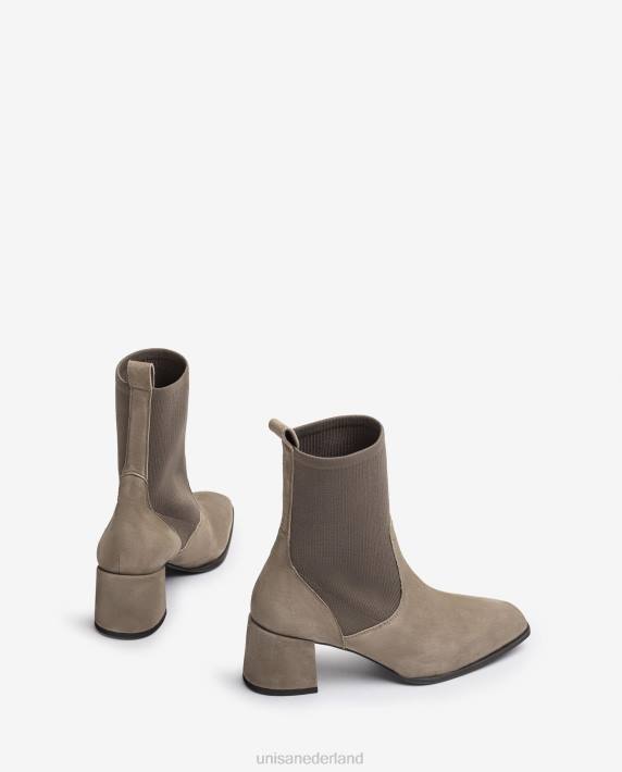 Unisa 02B0965 Enkellaars met vierkante neus en stretchstof vrouwen bruin