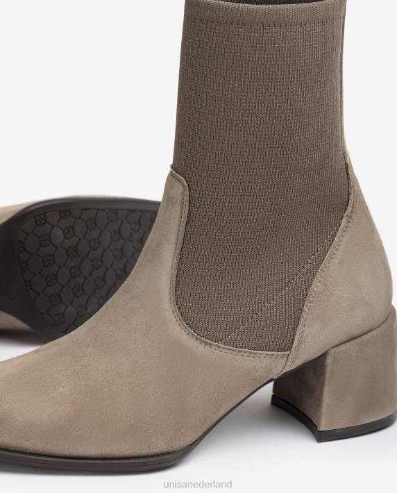 Unisa 02B0965 Enkellaars met vierkante neus en stretchstof vrouwen bruin