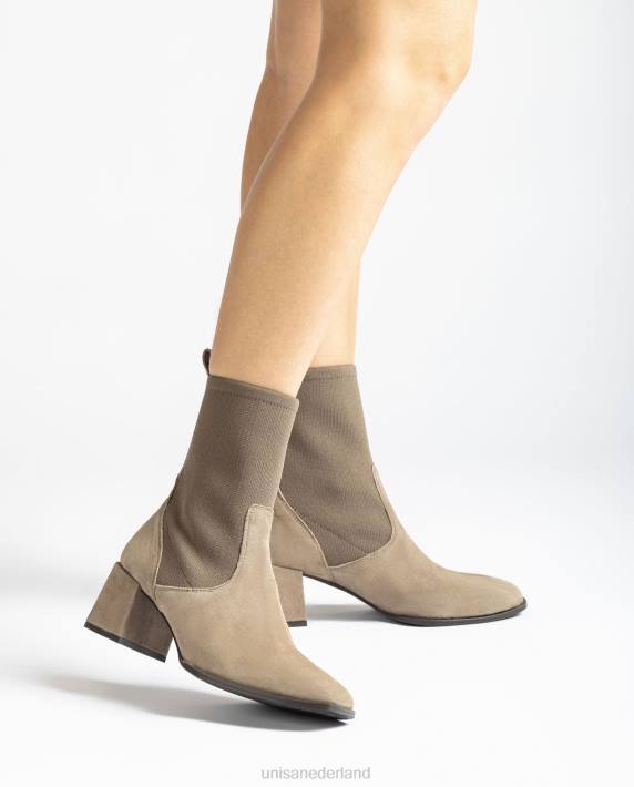 Unisa 02B0965 Enkellaars met vierkante neus en stretchstof vrouwen bruin