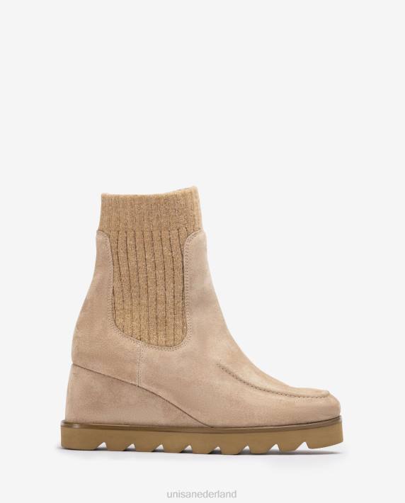Unisa 02B0977 enkellaars met geribbeld stoffen kwart vrouwen beige