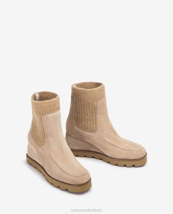 Unisa 02B0977 enkellaars met geribbeld stoffen kwart vrouwen beige