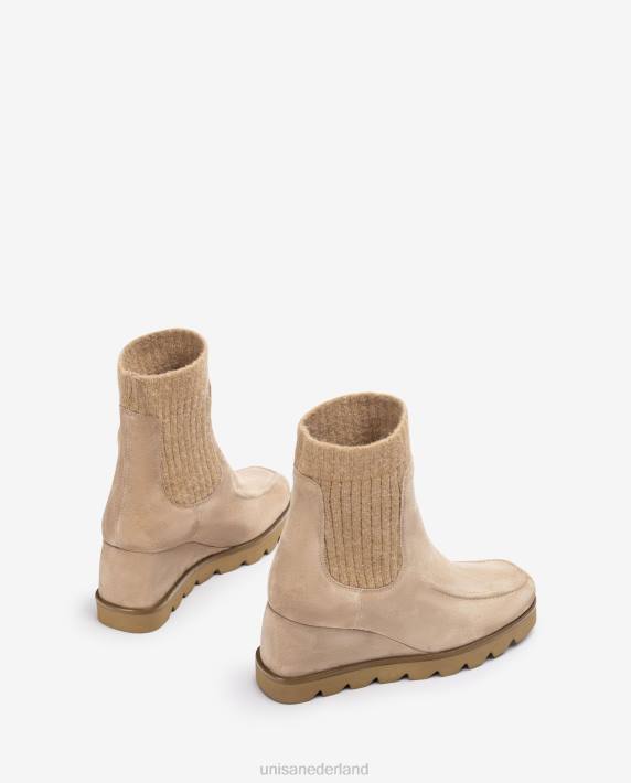 Unisa 02B0977 enkellaars met geribbeld stoffen kwart vrouwen beige
