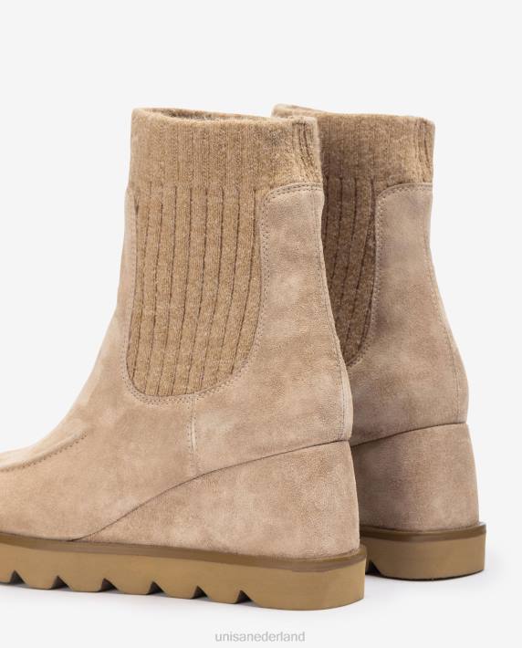 Unisa 02B0977 enkellaars met geribbeld stoffen kwart vrouwen beige
