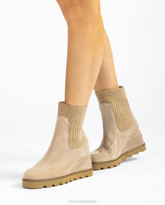 Unisa 02B0977 enkellaars met geribbeld stoffen kwart vrouwen beige