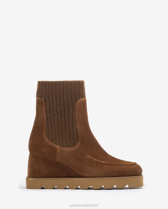 Unisa 02B0978 enkellaars met geribbeld stoffen kwart vrouwen bruin
