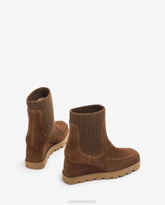 Unisa 02B0978 enkellaars met geribbeld stoffen kwart vrouwen bruin