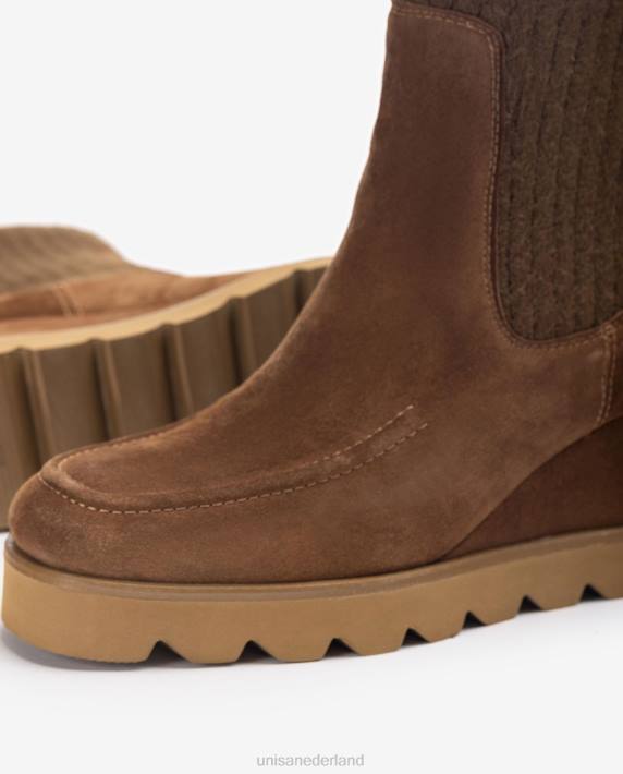 Unisa 02B0978 enkellaars met geribbeld stoffen kwart vrouwen bruin