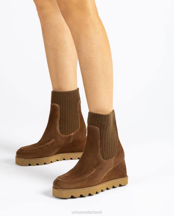 Unisa 02B0978 enkellaars met geribbeld stoffen kwart vrouwen bruin