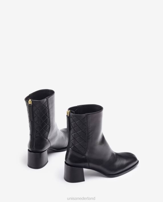 Unisa 02B0990 Enkellaars met vierkante neus en brede hak vrouwen zwart