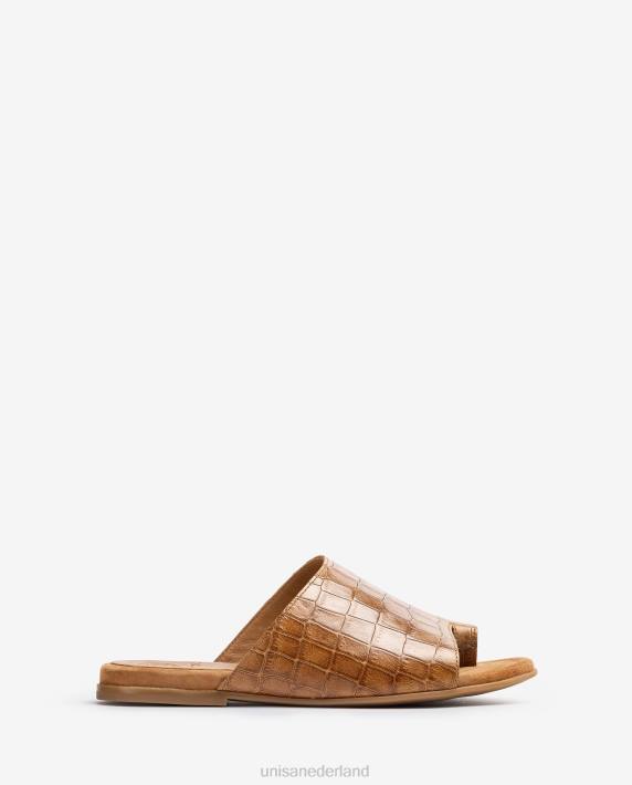 Unisa 02B01260 platte leren muilezel sandalen vrouwen bruin