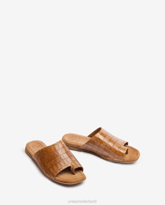 Unisa 02B01260 platte leren muilezel sandalen vrouwen bruin