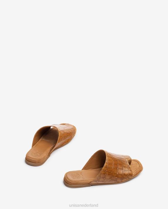 Unisa 02B01260 platte leren muilezel sandalen vrouwen bruin
