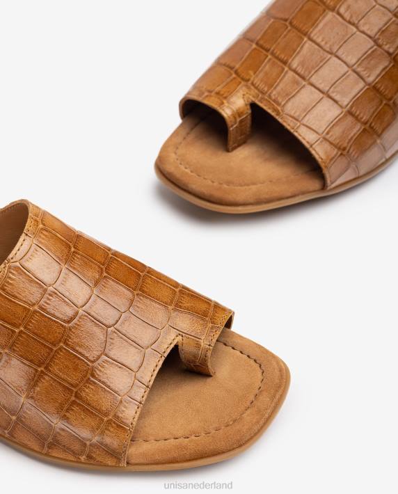 Unisa 02B01260 platte leren muilezel sandalen vrouwen bruin